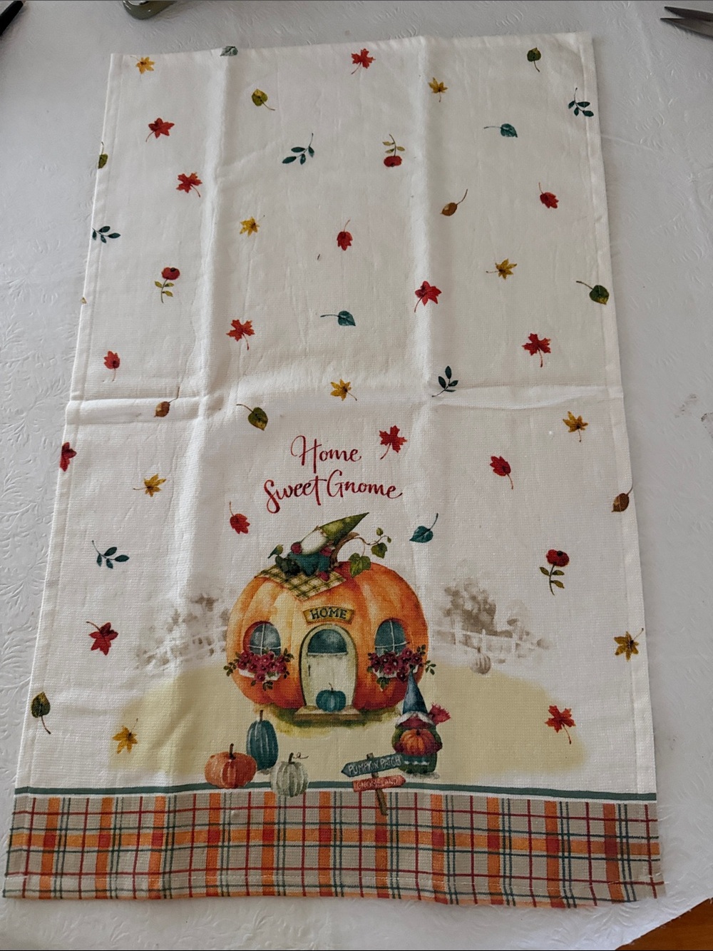 Autumn Pumpkin Gnome Kitchen Towel -  Cream